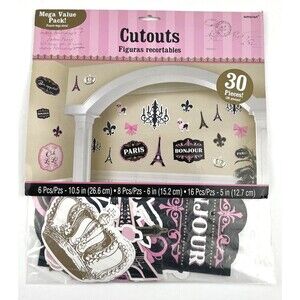 BRIDAL SHOWER Day in Paris PAPER CUTOUTS (30pc) ~ Wedding Party Supplies Pink